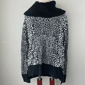 NWT Michael Kors Womens Black and White Animal Print Cowl Neck Sweater Size M